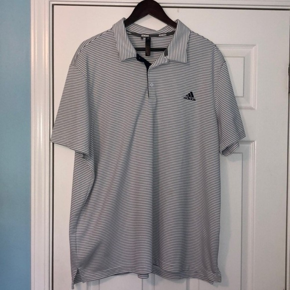 ADIDAS White Black Stripe Short Sleeve Polo Golf Shirt Size XXL